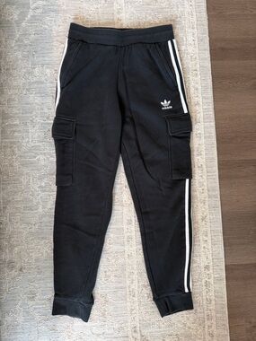 adidas Black Cargo Joggers with White Stripe Detail